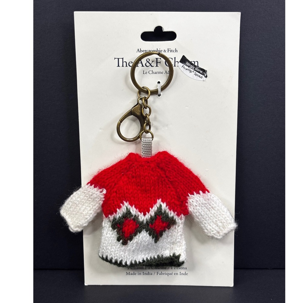 Abercrombie & Fitch Red White Knit Sweater Bag Charm Keychain Fair Isle NWT